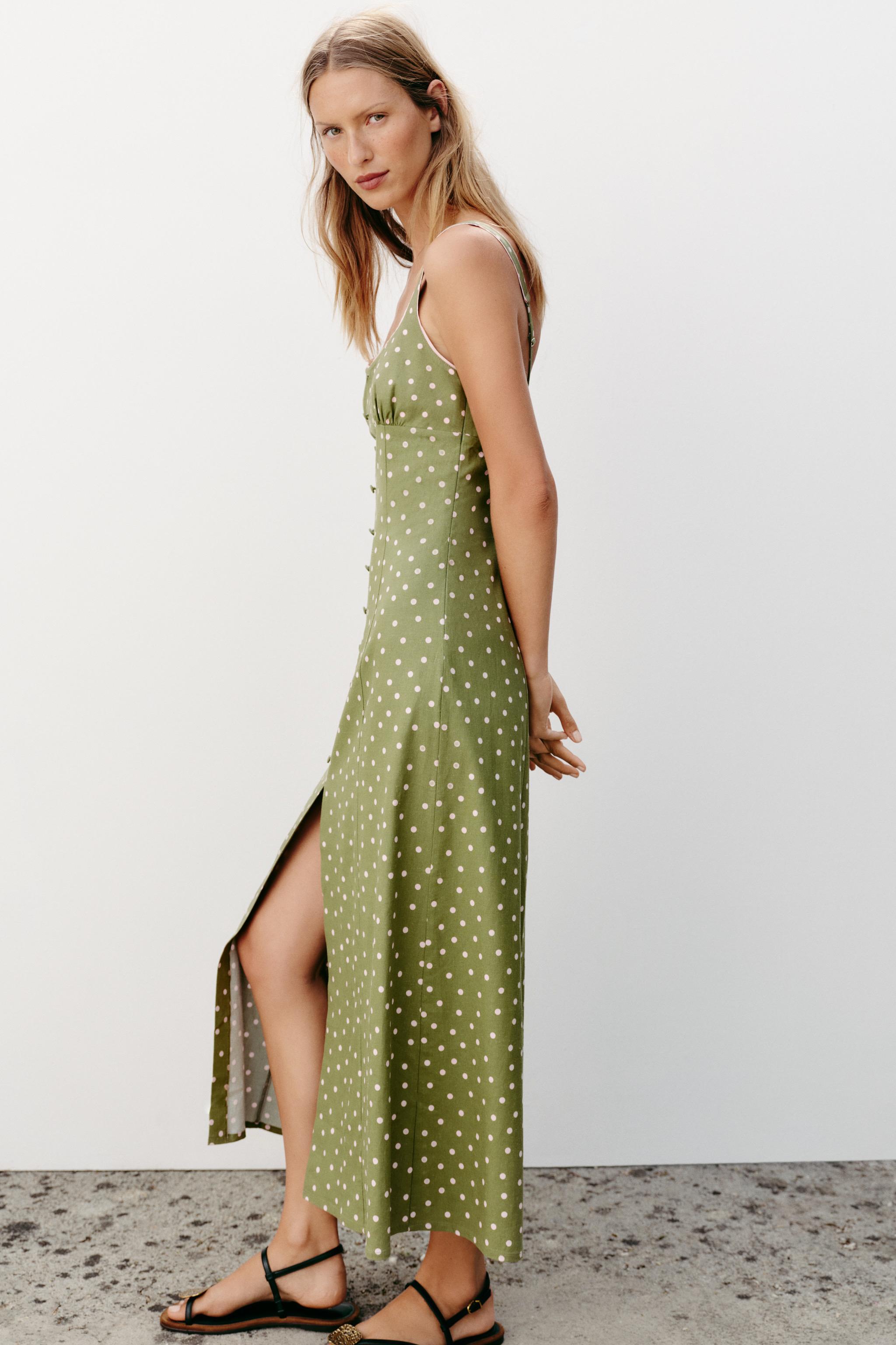 POLKA DOT LINEN MIDI DRESS